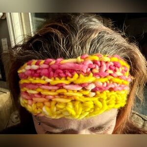 Vibrant Pink and Yellow Knit Headband or Earwarmer